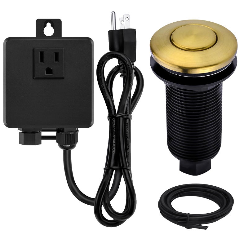 SINKINGDOM Garbage Disposal SinkTop Air Switch Kit with Long Button,Brass Made Cover,Champagne Bronze - Image 1